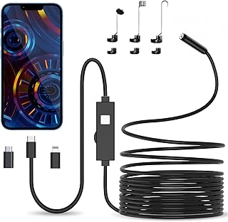 Endoskopkamera mit Licht, 1080P HD Endoskop-Kamera Handy mit Licht Wasserdichtes Ip67 Kein WLAN Erforderlich Inspektionskamera Kanal-kamera Handy mit 8 LED Licht für Android & iOS, Tablet (16.4 ft/5m)