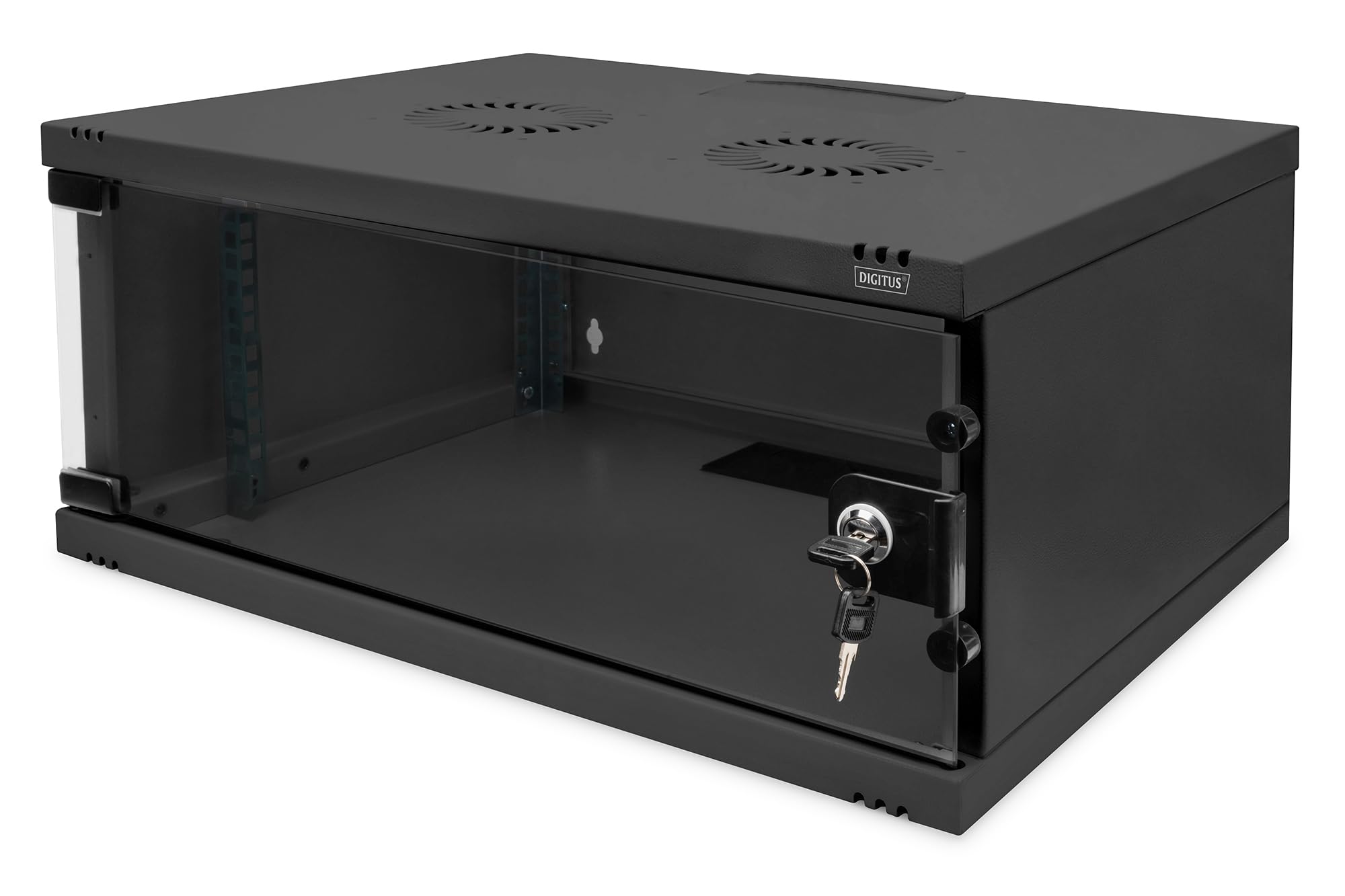 DIGITUS Netzwerkschrank - 19-Zoll Rack 4 HE - Unmontiert - Wandmontage - 400 mm Tiefe - Traglast 60 kg - Glastür - SOHO-Serie - Schwarz
