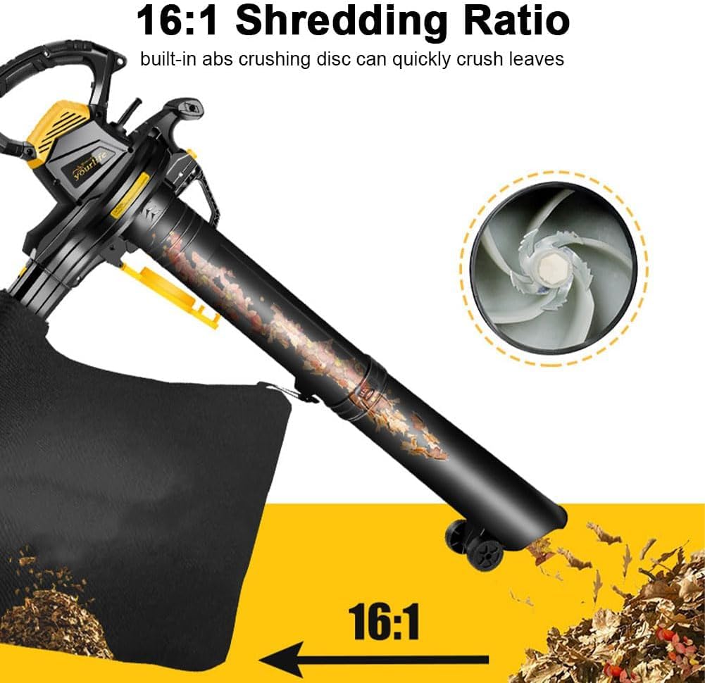 Aspiradora eléctrica de jardín, soplador de hojas de 3800 W y trituradora al vacío, bolsa de colección de 40 L, relación de trituración 16:1 para hojas, astillas, polvo, desechos