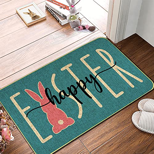 Happy Easter Decorative Welcome Door Mat, Easter Bunny Tail Indoor Outdoor Non-Slip Welcome Mat,Happy Easter Rabbit Entryway Front Porch Throw Rugs For Spring Easter Entrance Decoration, 29" X 17" #TOP27