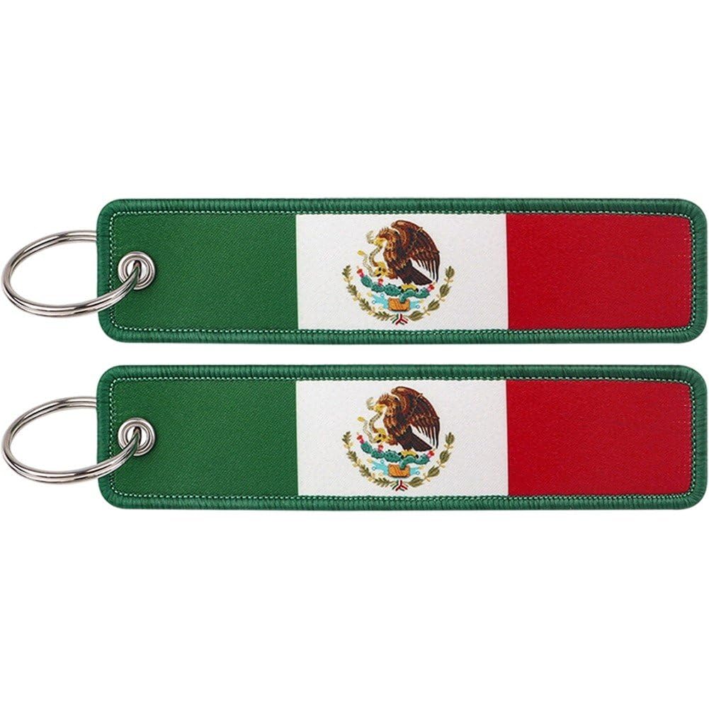 Sslvya 2 Pcs Mexico Flag Keychain Tag with Key Ring, Patriotic Label Key Ring Country Flag Key Tag for Car Keys, Motorcycle