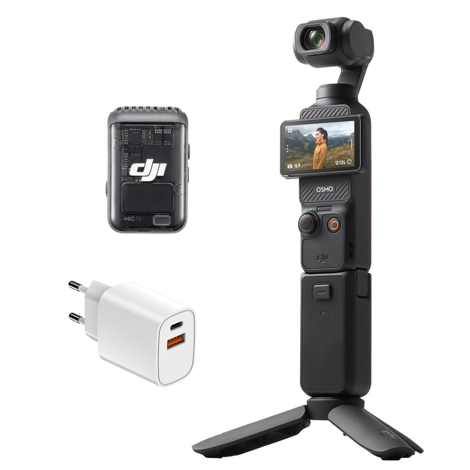 DJI Osmo Pocket 3 Creative Combo Bundle, fotocamera vlog 4K con CMOS da 1 pollice e video 4K/120 fps, stabilizzazione a 3 assi, fotocamera digitale (Spina di ricarica)