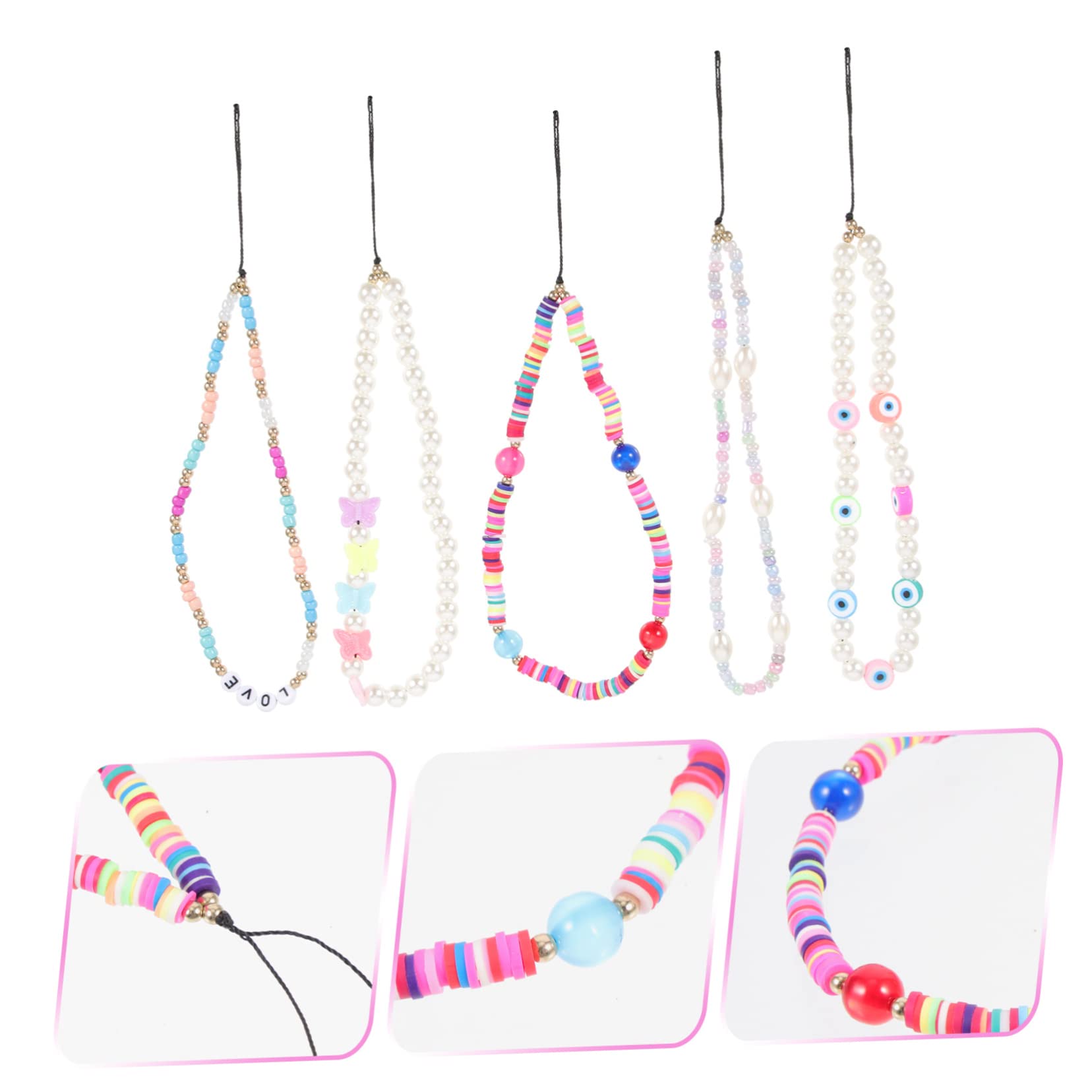 25 pezzi Cordino per Telefono con Perline Perla Tracolla Decorativa Polimerica Laccio Perdita Elegante per Smartphone