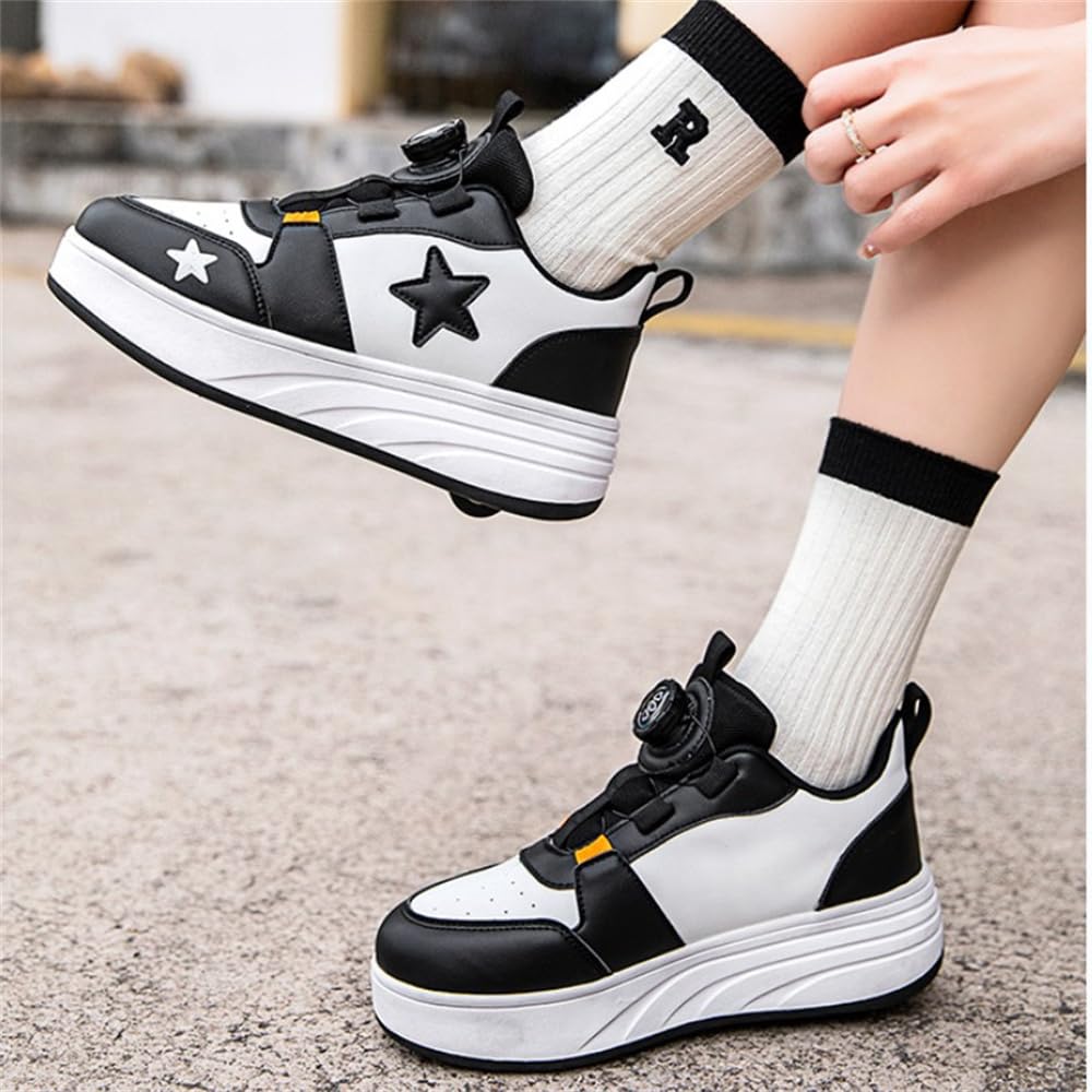 Mateju Zapatos con Ruedas para Niños y Niñas, Patines Estrella Moda con 4 Ruedas Retráctil, Zapatillas Deportivas al Aire Libre Zapatillas de Skateboarding 2 en 1 Multiusos