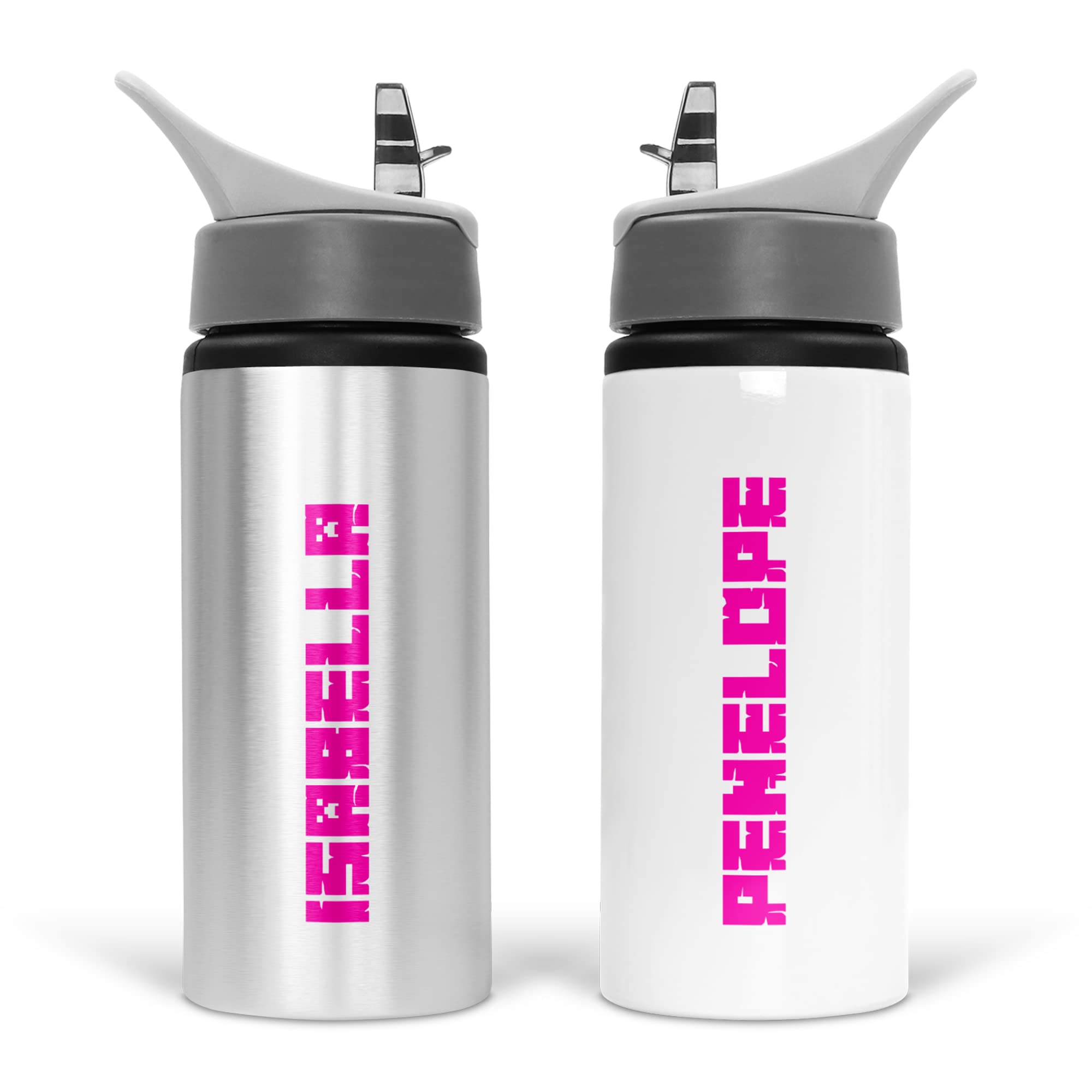 Print Maniacs Personalised Water Bottle Mine School Sport Drink 600ml Leakproof Spill Proof Aluminium Hot Cold Flip up Kid Boys Girls Biking Gift (Pink)