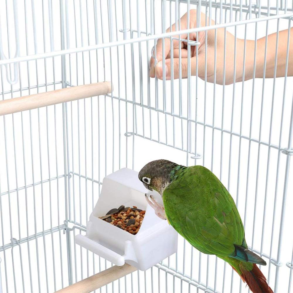 Cage à Oiseaux Décorative avec Toit Ouvrable, Cage à Perruches en Métal avec Balançoire, Plateau Coulissant, Multiples Portes, Perchoirs, Cage pour Les Petits Oiseaux-46 * 36 * 92cm (Blanc)