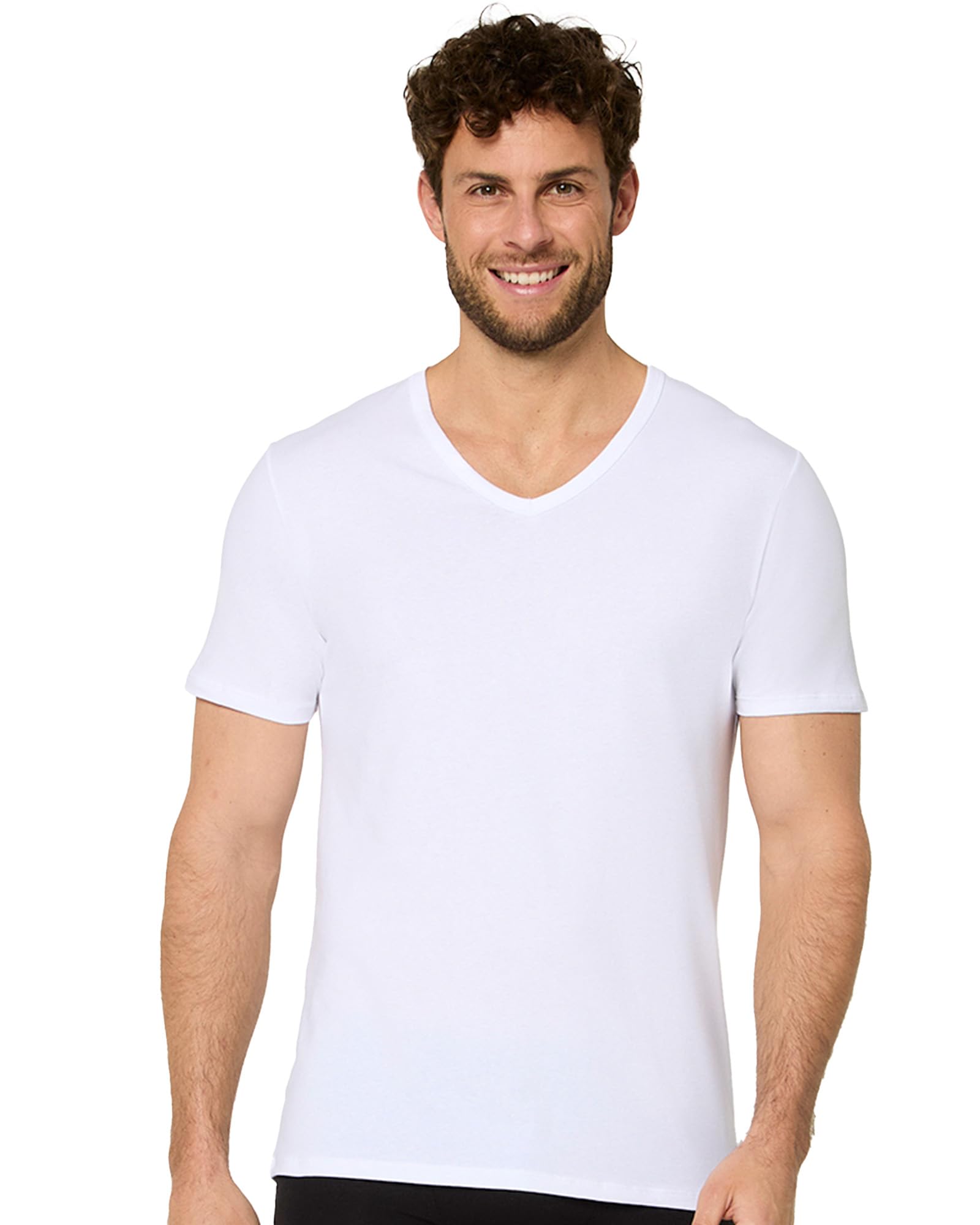 Nur Die T-Shirt Cotton Active V-Ausschnitt unifarben temperatur-regulierend weiche & atmungsaktive Baumwolle Kurzarm Unterhemd Herren, weiß, M