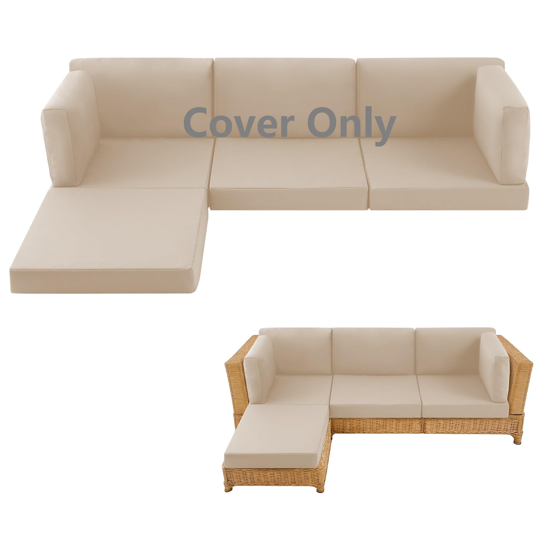 Photo 1 of MuaMelop 9-Piece Patio Cushion Covers – Replacement Slipcovers for 4-Seat Outdoor Sectional, Waterproof & Fade-Resistant Sofa Cushion Covers, Machine Washable, Beige (Cover Only)