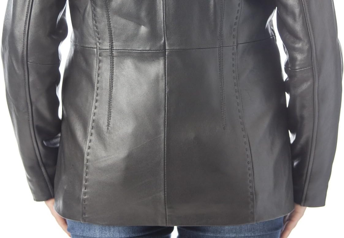 REED EST. 1950 Women’s 28" Leather Coat – Genuine Leather with Fox Trim Detachable Hood and Braided Trim - Image 8