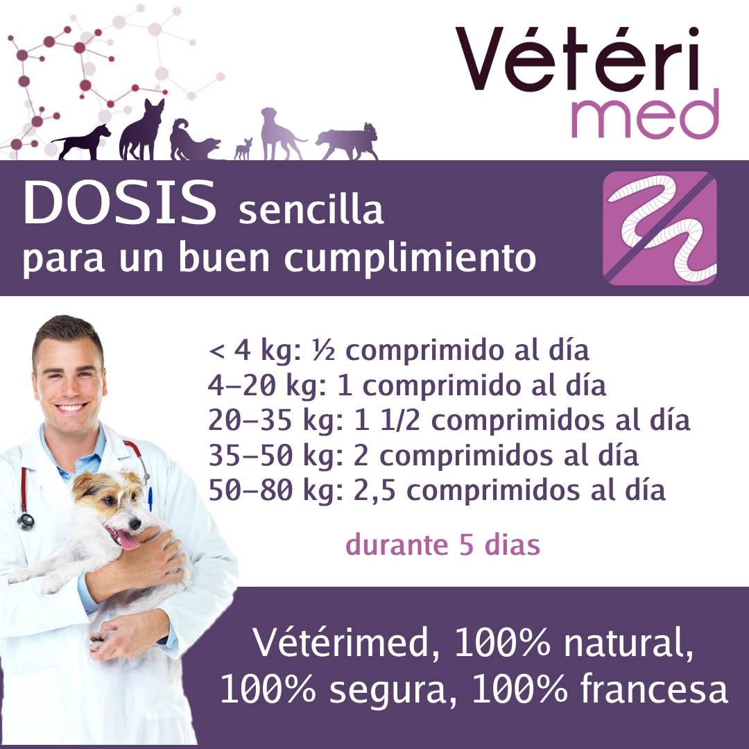 Comprimés vermifuges naturels pour l'hygiène intestinale des Chiens - Agit sur Tous Types de vers - Fabriqué en France - 30 comprimés - Version espagnole