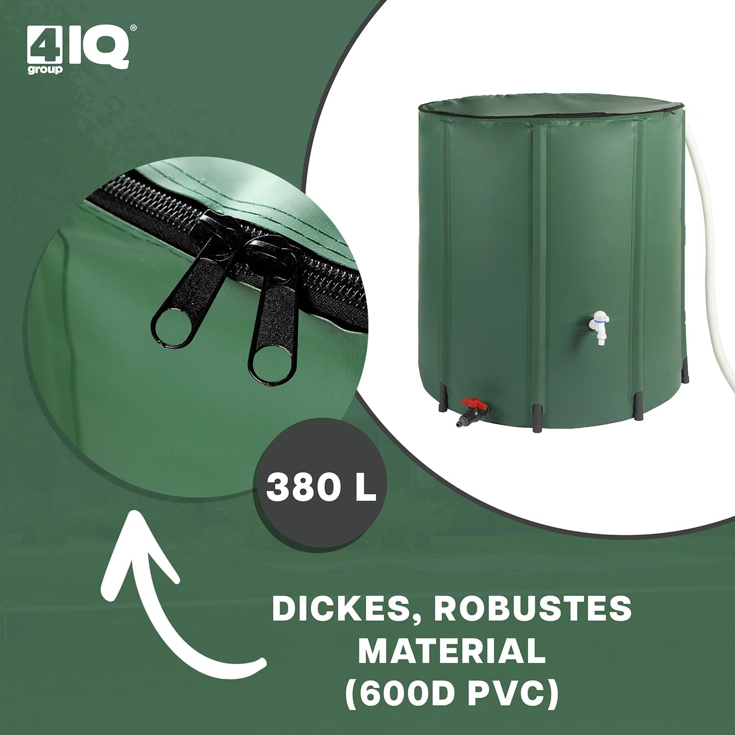 Faltbare Regentonne 380 Liter - Regenfass mit Oberem Wasserhahn und Unterem Ablauf - Regentank Garten - Regenwasserbehälter Wetterfest