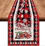 Pinata Christmas Table Runner 72 Inch, Christmas Runner for Table, Farmhouse Christmas Table Runner, Merry Christmas Red Truck Table Runners, Burlap Christmas Tree Table Runner for Dining Table