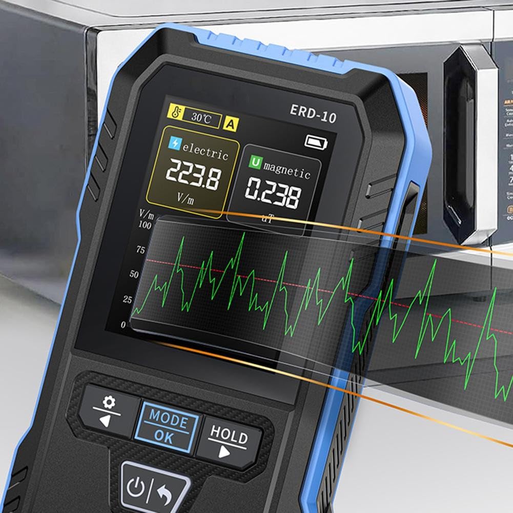 ERD-10 EMF Meter 4 in 1, tester di intensità del campo elettrico e magnetico, rilevatore di radiazioni RF con monitor della temperatura, display da 2,4 pollici, tipo di ricarica