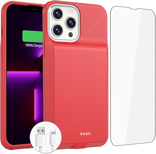ZENEE for iPhone 13/13 Pro/14/14 Pro Battery Case,【2025 New】 Ultra-Slim 7000mAh Portable Rechargeable Charger Case Cover for iPhone 13,14,14 pro,13 pro Charging Case,Red