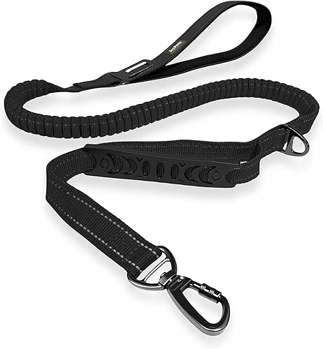 Correa elástica táctica sin tirones para perros medianos y grandes con doble asa (4-6 pies), absorbe golpes, mango de tráfico y entrenamiento,