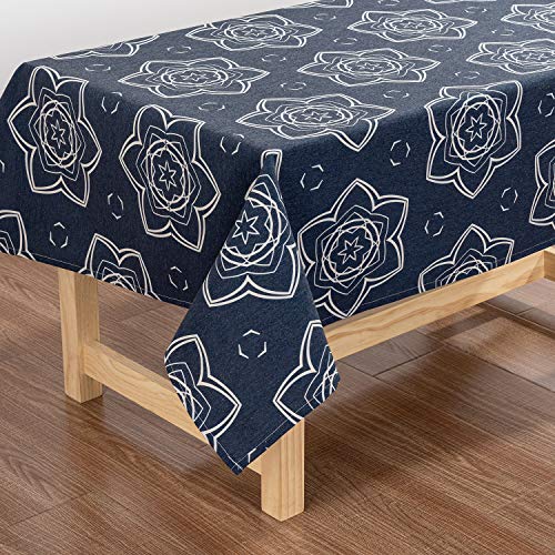 X-Labor - Mantel lavable rectangular, resistente al agua, tejido Oxford, fácil de limpiar, para jardín, habitaciones, decoración de mesa, Azul oscuro-2, 140*200 cm