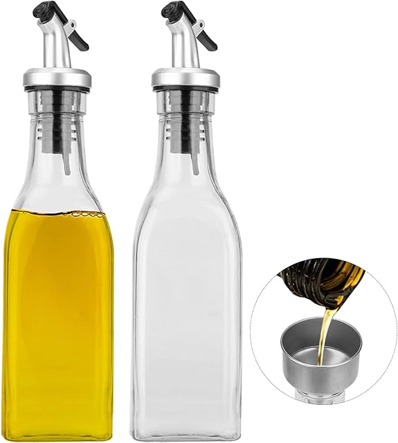 Tigerkinwit Oil Bottle,Olive Oil Dispenser 200ml*2pcs Lead Free Glass Oil Vinegar Bottle with 1pcs Funnel for Cooking Kitchen Baking Salad