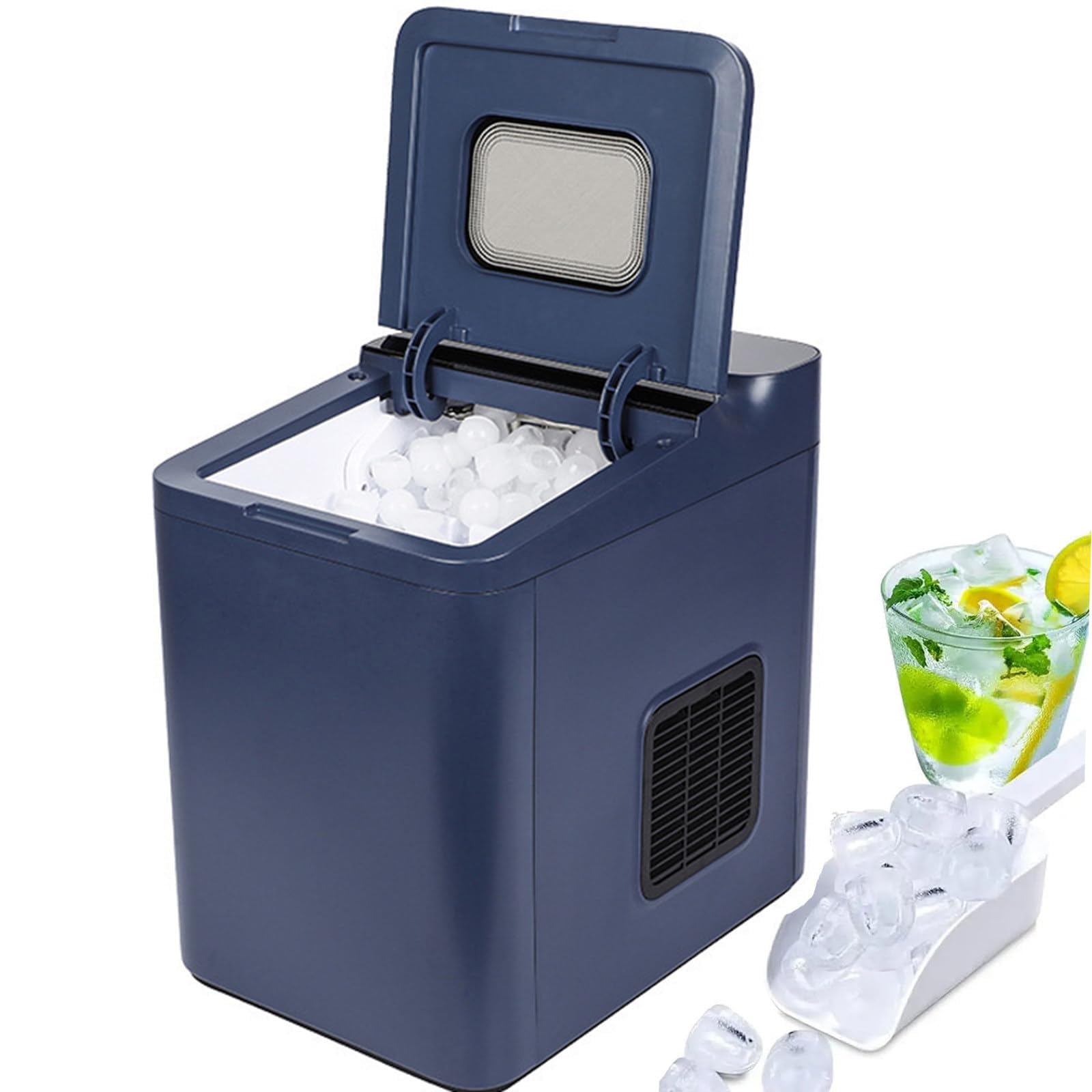 Máquina portátil para hacer hielo: autolimpiable, 9 cubitos de hielo en 6 minutos, 12 kg/día, 2 cubos de hielo en forma de bala, alerta de falta de agua, control de pantalla, compacta para el hogar