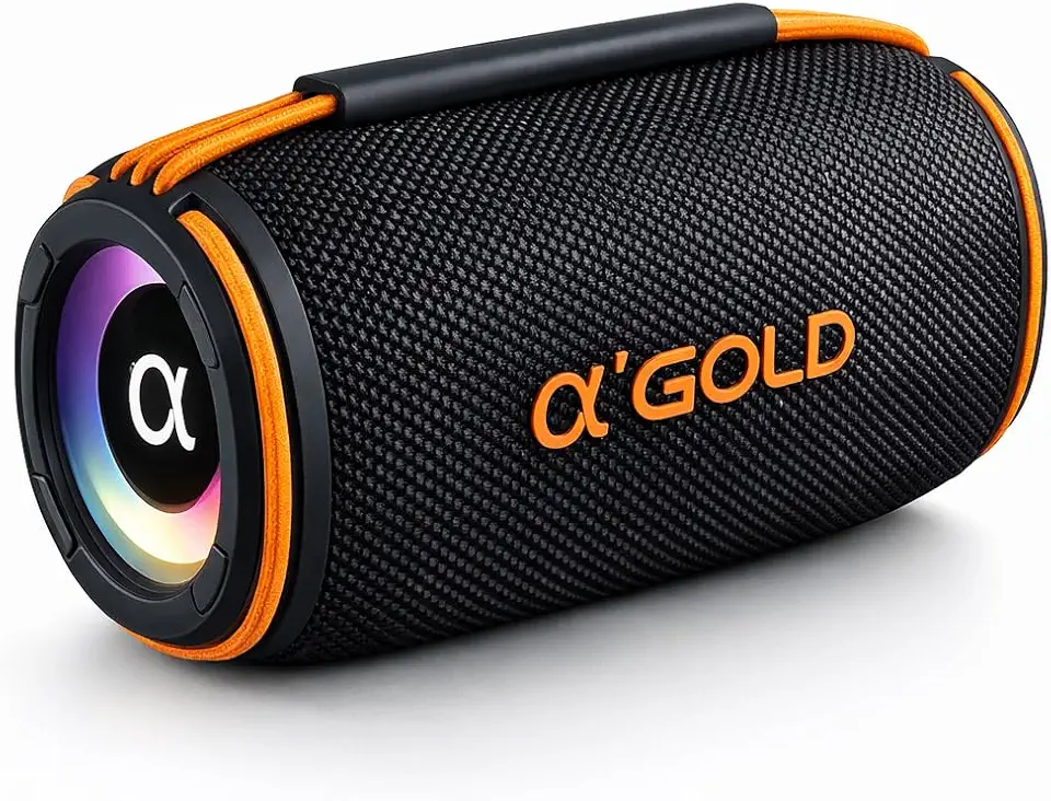 Caixinha de Som Bluetooth, Alto Falante Portátil Sem Fio, Luzes RGB, Entrada P2 e USB, Som Alto e Graves Potentes, Bateria de Longa Duração 1200 mAH, Resistente a Água, Alça de Transporte