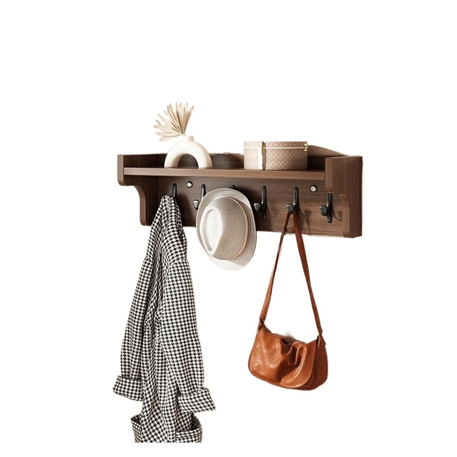 YQINQIN83B Coat Hangers Wall-Mounted Coat Racks, Multi-Purpose, Key Hooks, and Storage Solutions for Bedroom(Bruin,Large)