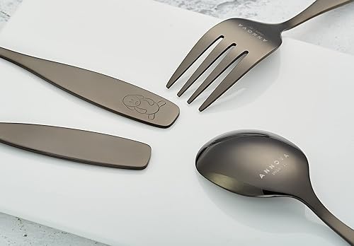 Miniatura 9 de ANNOVA Juego de cubiertos seguros para niños de acero inoxidable, tenedores para niños, cucharadas para niños, utensilios de metal para lonchera