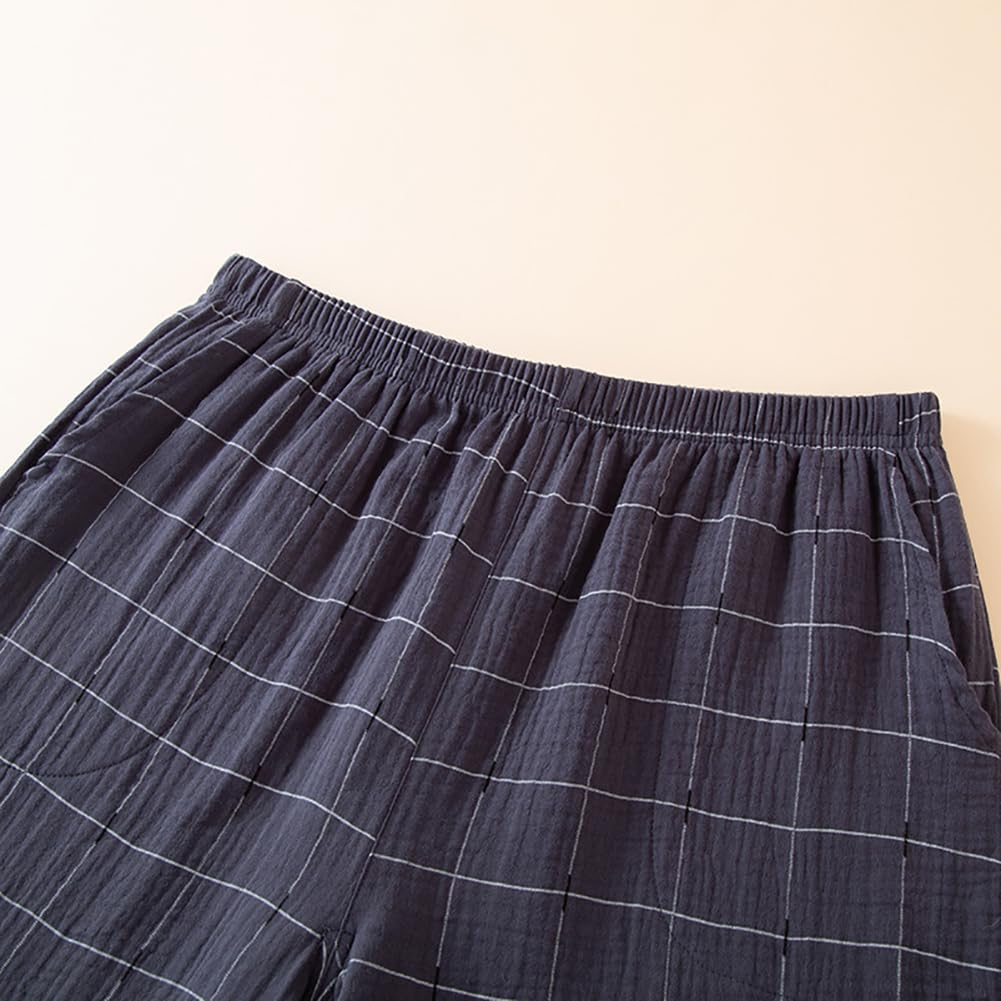 Ensemble Pyjama pour Hommes – Pyjama à Manches Courtes à 3 Boutons et Short de détente, vêtements de Nuit 2 pièces en crêpe et Gaze de Coton