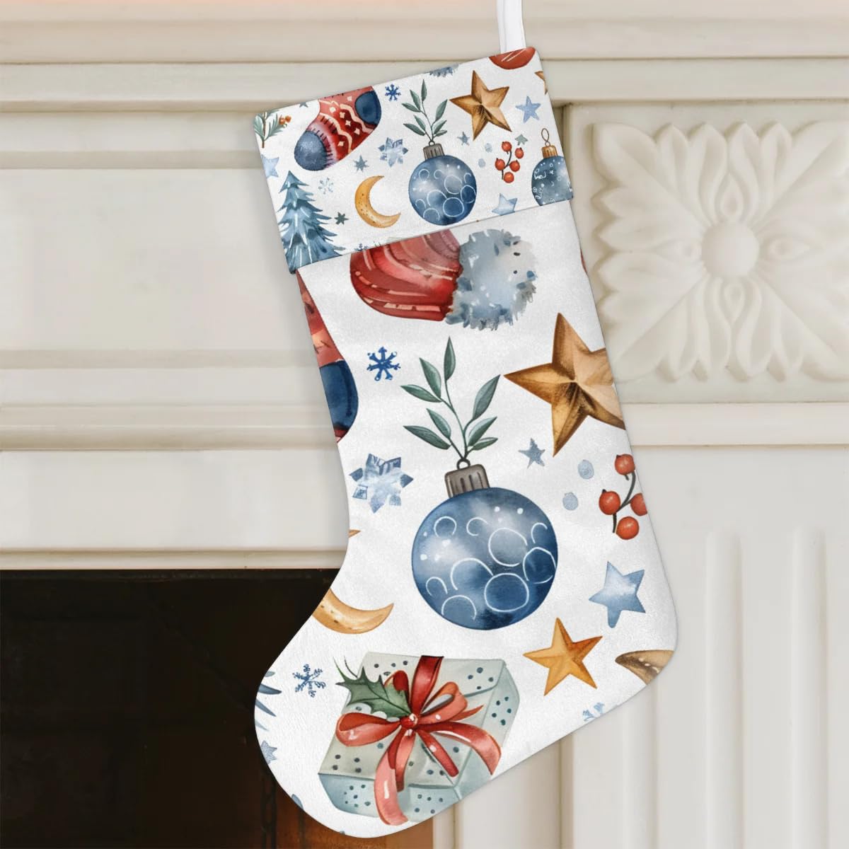 Christmas Stockings, 17.7in Christmas Star Socks Xmas Stocking Gift Treat Bags Xmas Stocking Hanging Ornaments for Xmas Party Gift Filler Fireplace Christmas Tree Decoration