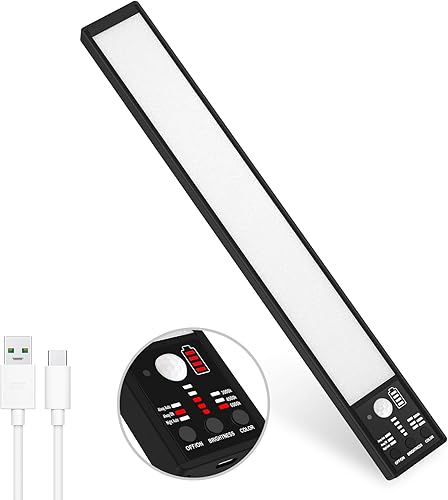 YELKO Iluminación para debajo del gabinete, luces LED con sensor de movimiento de 12 pulgadas, luces de armario con batería de 1500 mAh, luces