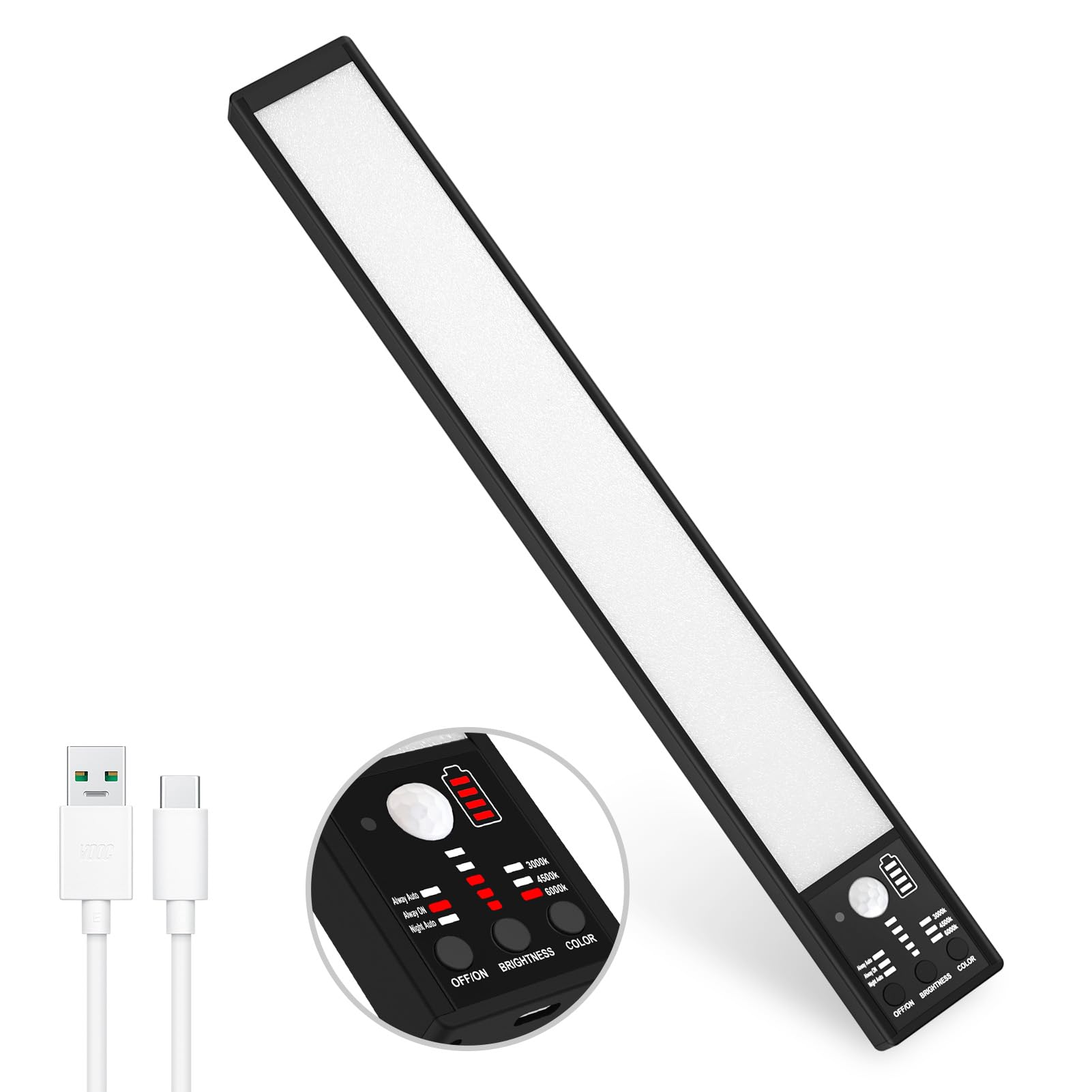 YELKO Under Cabinet Lighting 12inch Led Motion Sensor Cabinet Lights 1500mAh Battery Operated Closet Lights Cordless Rechargeable Motion