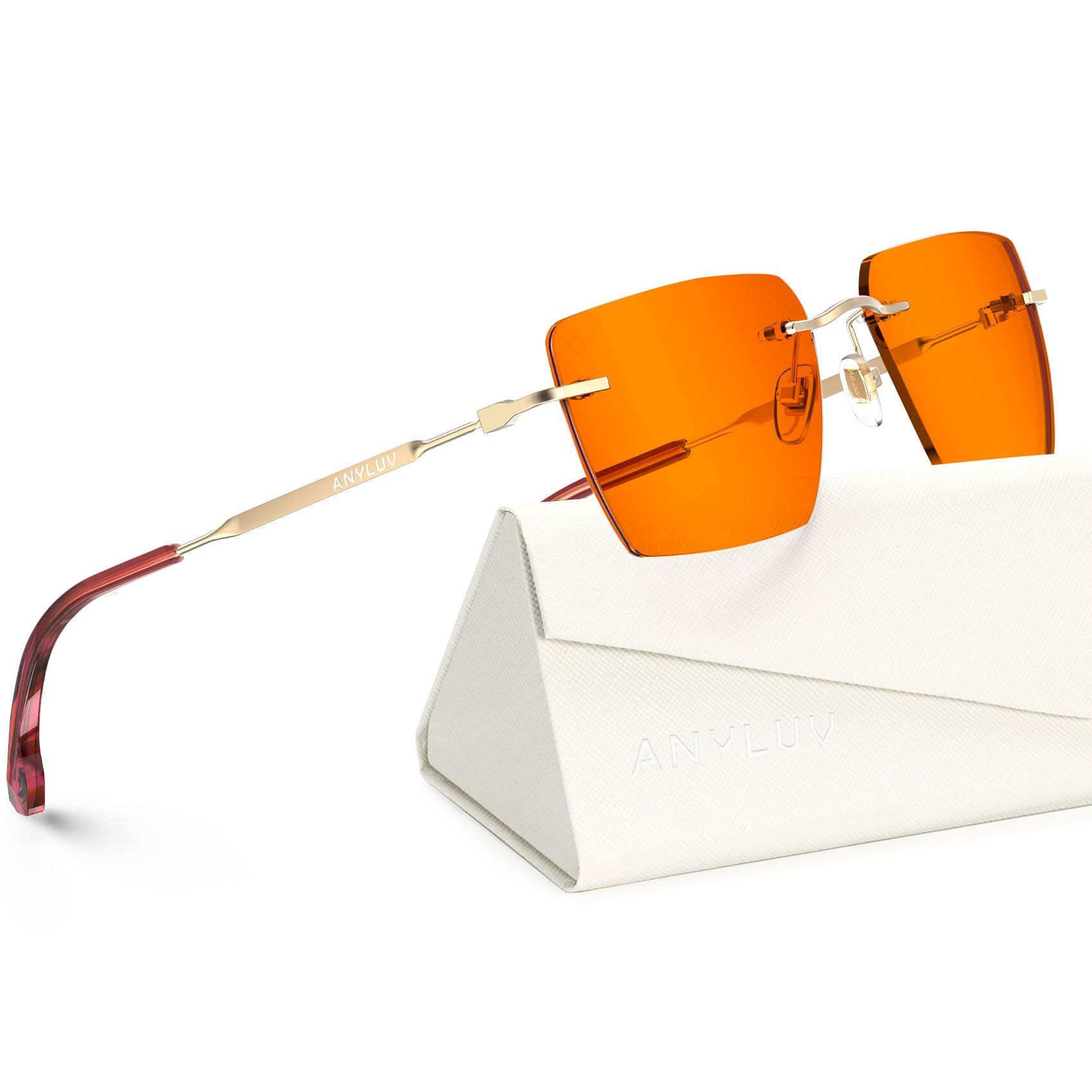 ANYLUV Rimless Blue Light Glasses for Women/Men, Fashion Lightweight Blue Light Blocking Glasses with Stylish Metal Temples