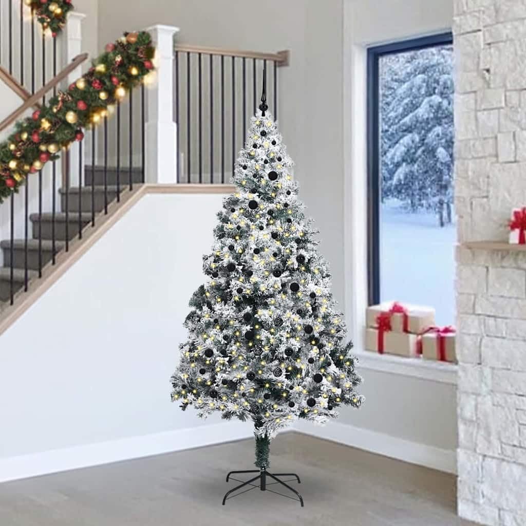 Sapin de Noël artificiel blanc 240 cm avec guirlande LED intégrée pour salon