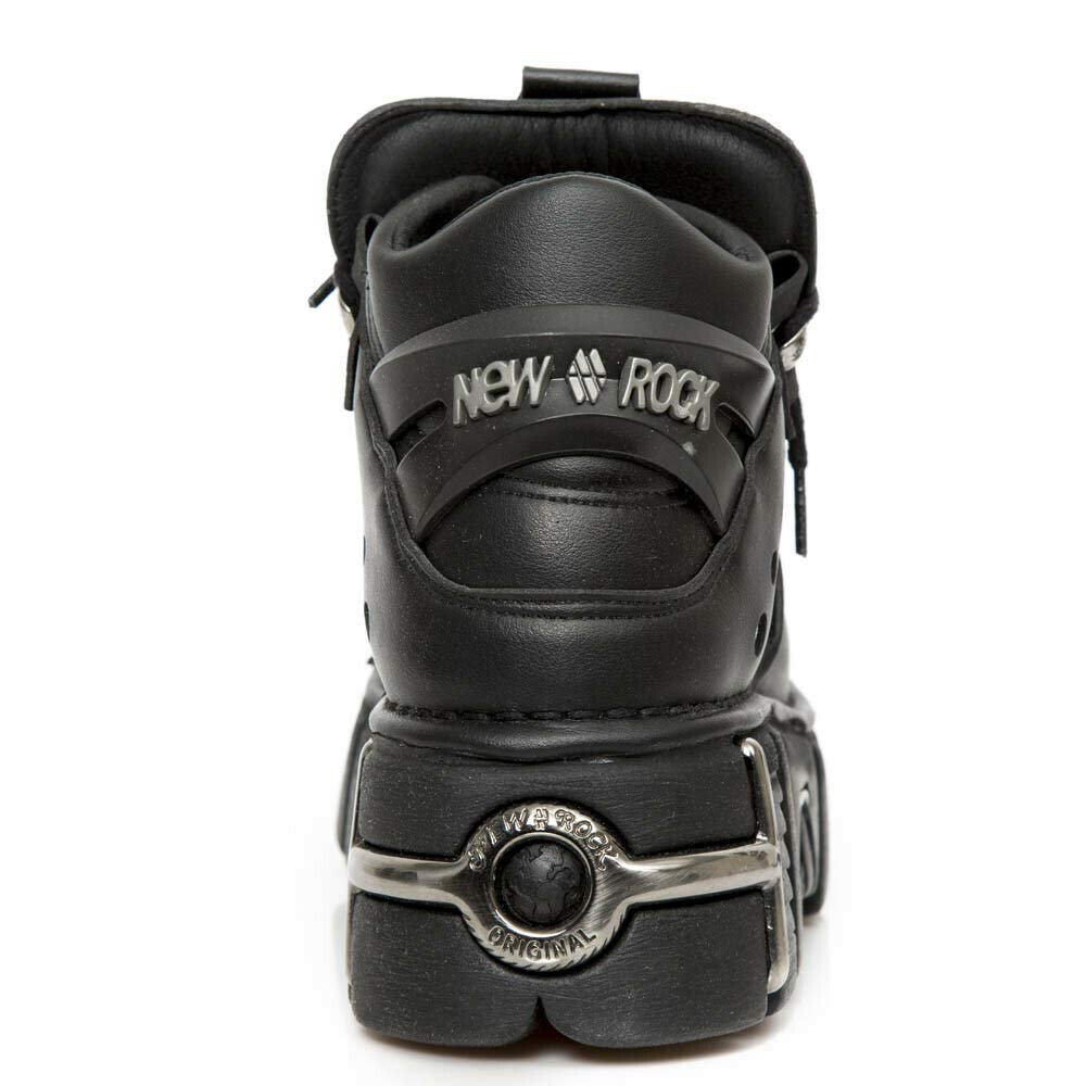 Stivaletti Unisex con Zeppa New Rock M-106-VS1 in Pelle Vegana Nera Metallizzata Stile Gotico Punk Rock