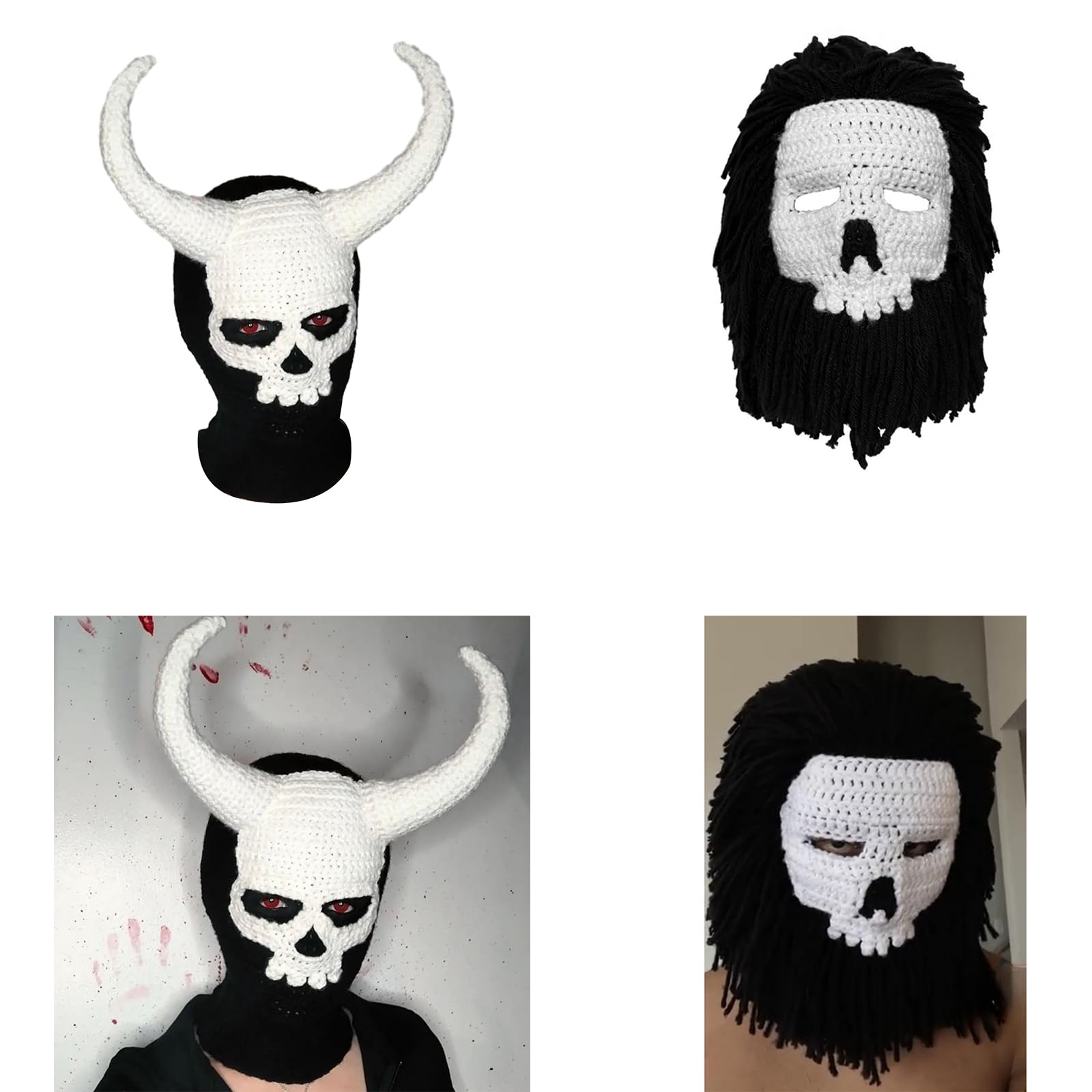 GRABAGECAN Lions/Horn for Women Men Adult Halloween Face Handmade Warm Face Hooded Hat for Party