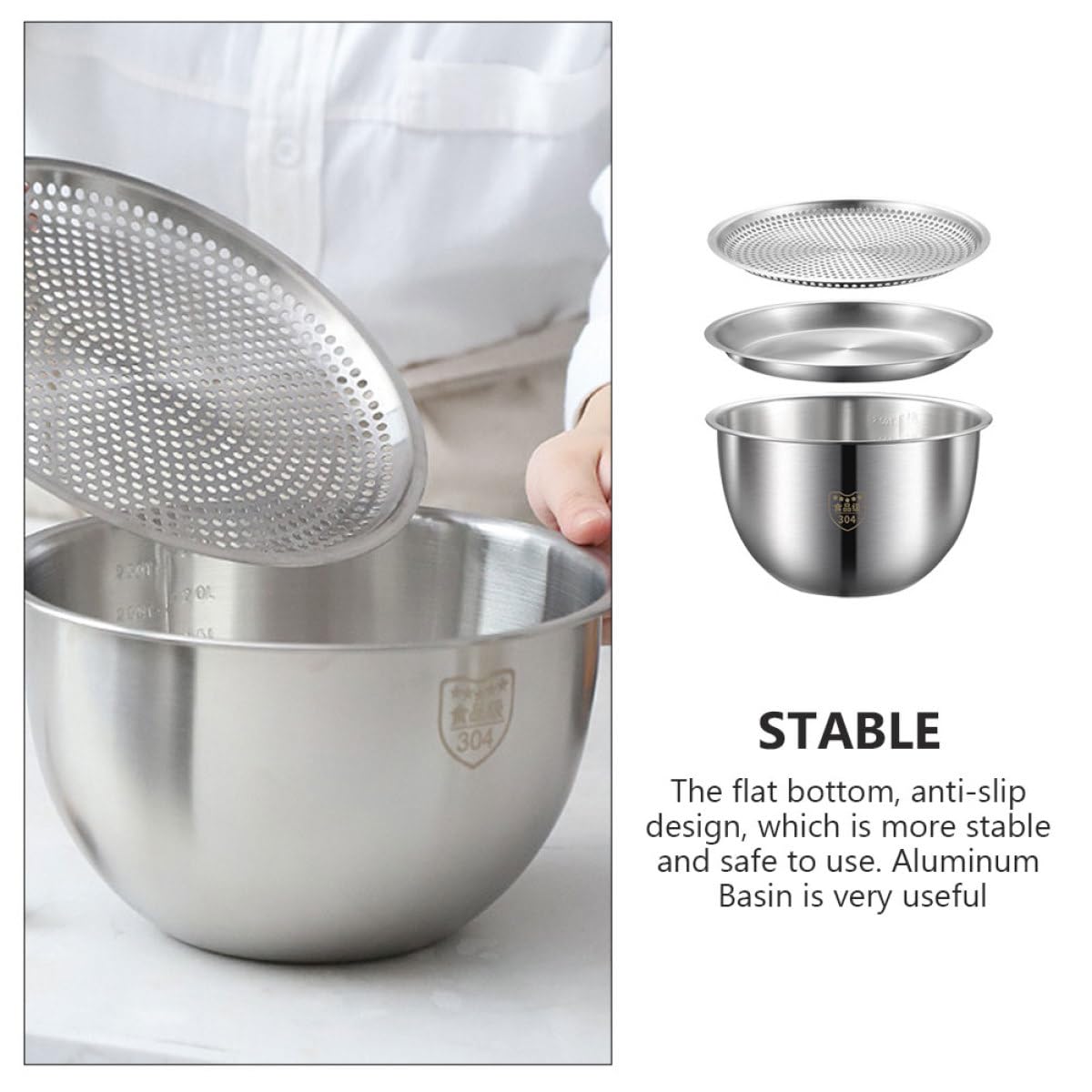 Ipetboom Passoire en Acier Inoxydable 3 Pièces avec Bassine Multifonctionnelle pour Égoutter Laver le Riz et Mélanger Set de Bols la Cuisine Résistants et Empilables Usage Alimentaire