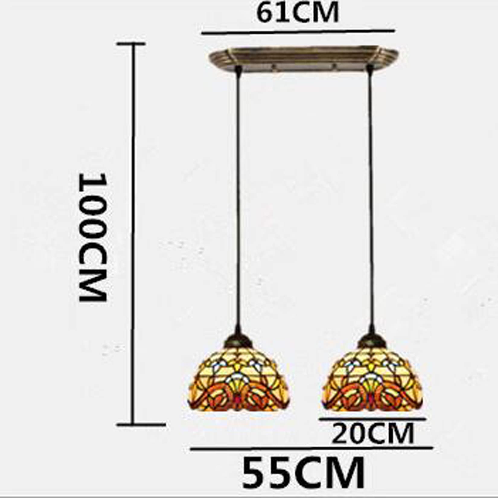 Żyrandol Vintage Witraż Klosz Lampy Sufit Wisząca Lampa Wisząca 2 Światła Oprawa Regulowany Przewód Drut Jadalnia Sypialnia Lampa 110-240 V E27 D