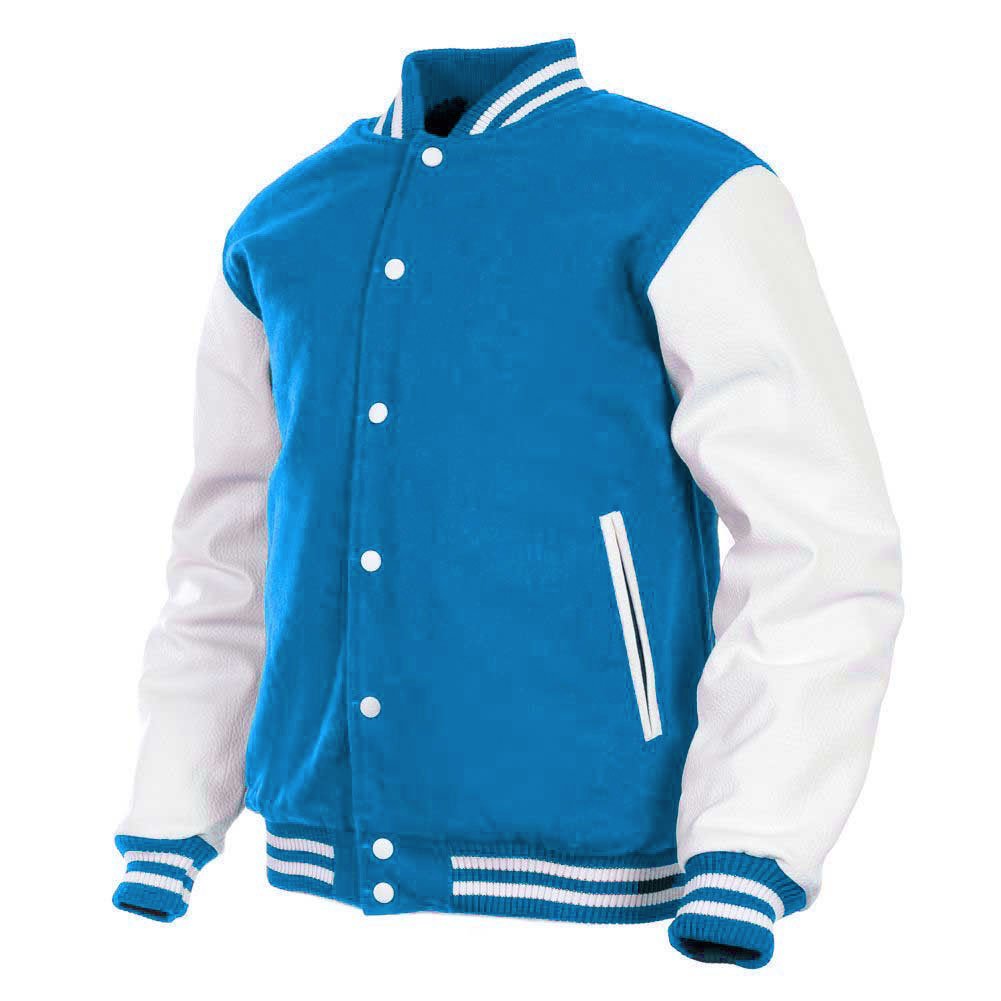 Deckra Men's Varsity Jacket Genuine Leather Sleeve and Wool Blend Letterman Boys College Varsity Jackets XS-5XL
