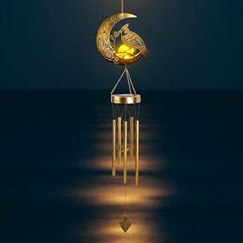 Moon Cardinal Wind Chime for Outside - Exquisite Vermilion Bird, Handmade Aluminum Wind Chimes for Garden/Lawn, Soothing Zen Decor, Perfect Asian-Themed Gift for Housewarming & Meditation Spaces