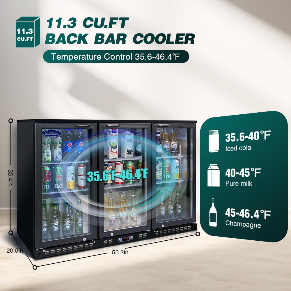 Mikibama Beverage Refrigerators Cooler 53 Inch 3 Glass Door Back Bar, 480 Cans Commercial Display Bar Fridge For Beer Wine And Drink 11.3 Cu.Ft on Fridge.com - View 3