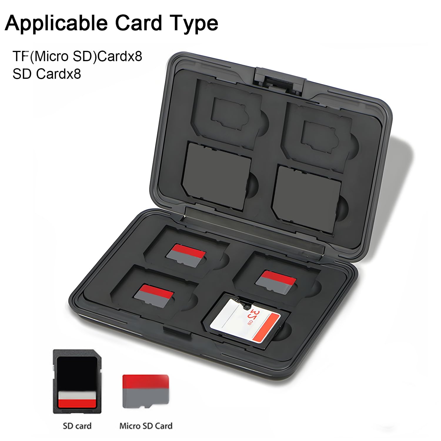16 Scomparti Custodia per Schede di Memoria, 8 Schede SD e 8 Micro SD, per SDXC, SDHC, SD, Resistente all'Acqua, Antiurto (Nero)