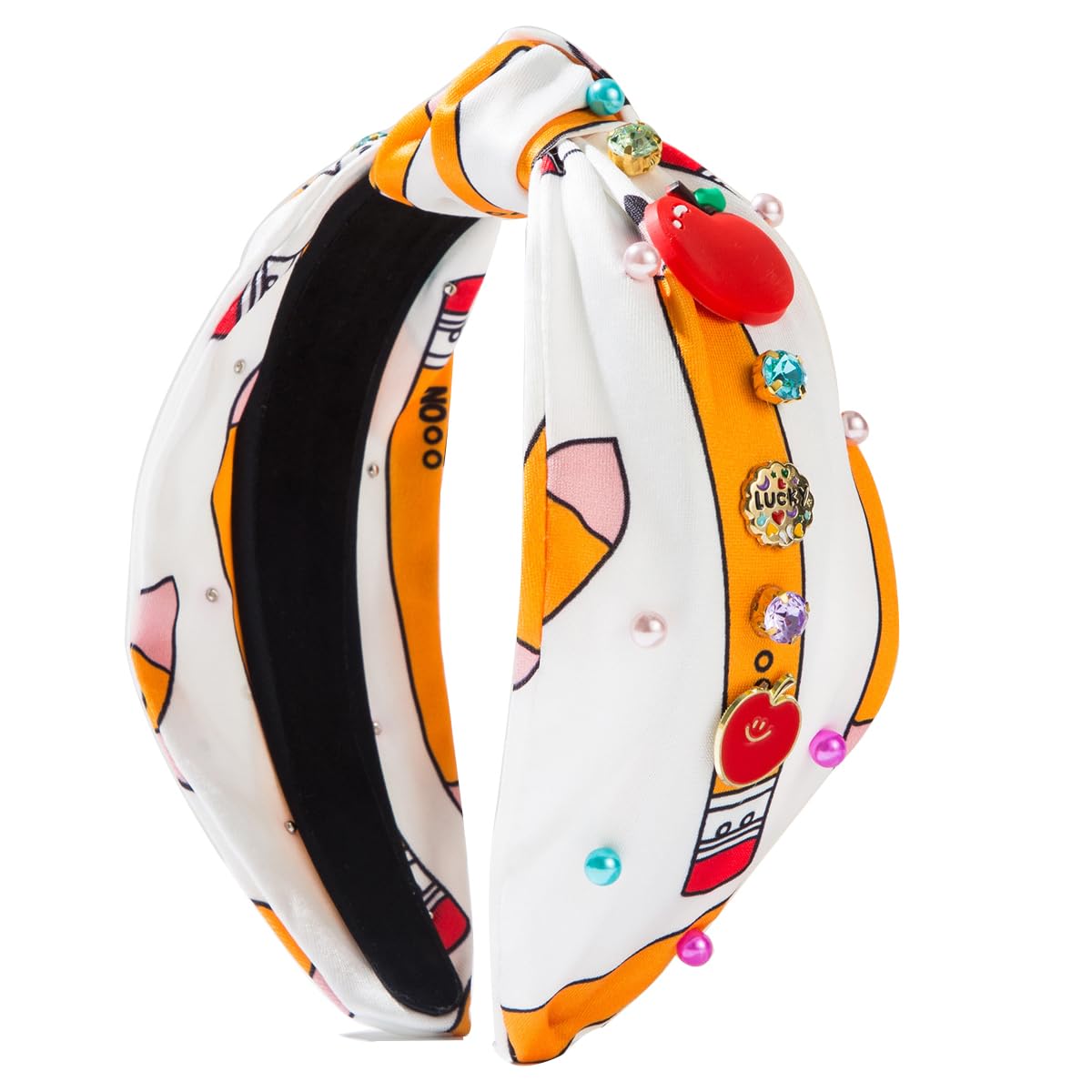 Palotay Teacher Headbands Hot Pink Knotted Headbands for Teachers Pencil Apple Headband Accessories for Women Back to S-chool Hair Accessory Teacher