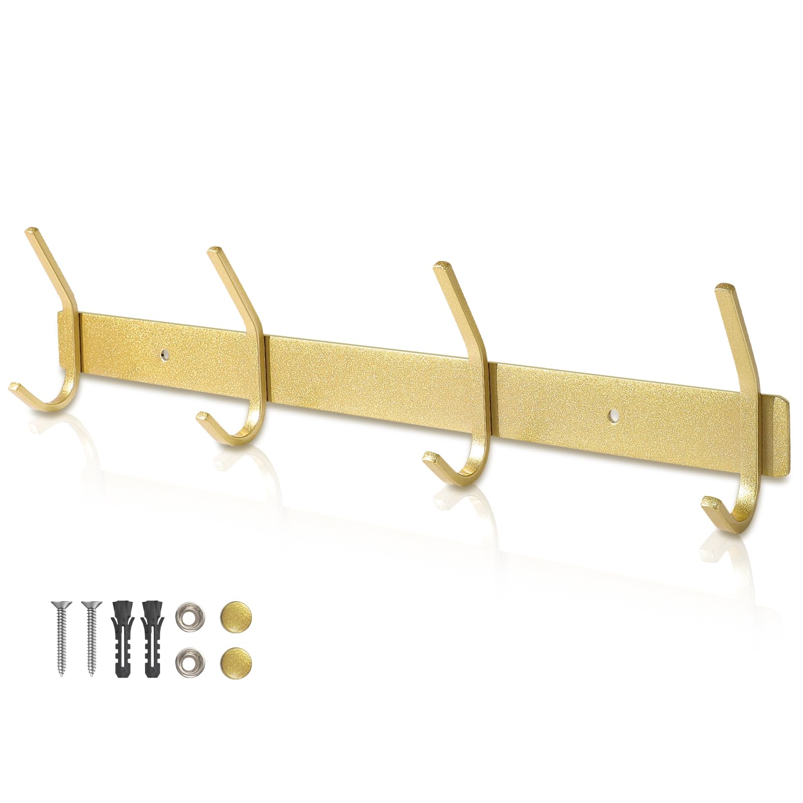 Qiannhee Heavy Duty Coat Rack Wall Mounted Coat Hooks Golden Wall Coat Rack 43CM Max 40KG with 4 Hooks Rustproof SUS304 Stainless Steel Clothes Rack Screw in for Bedroom Kitchen Bathroom Hallway