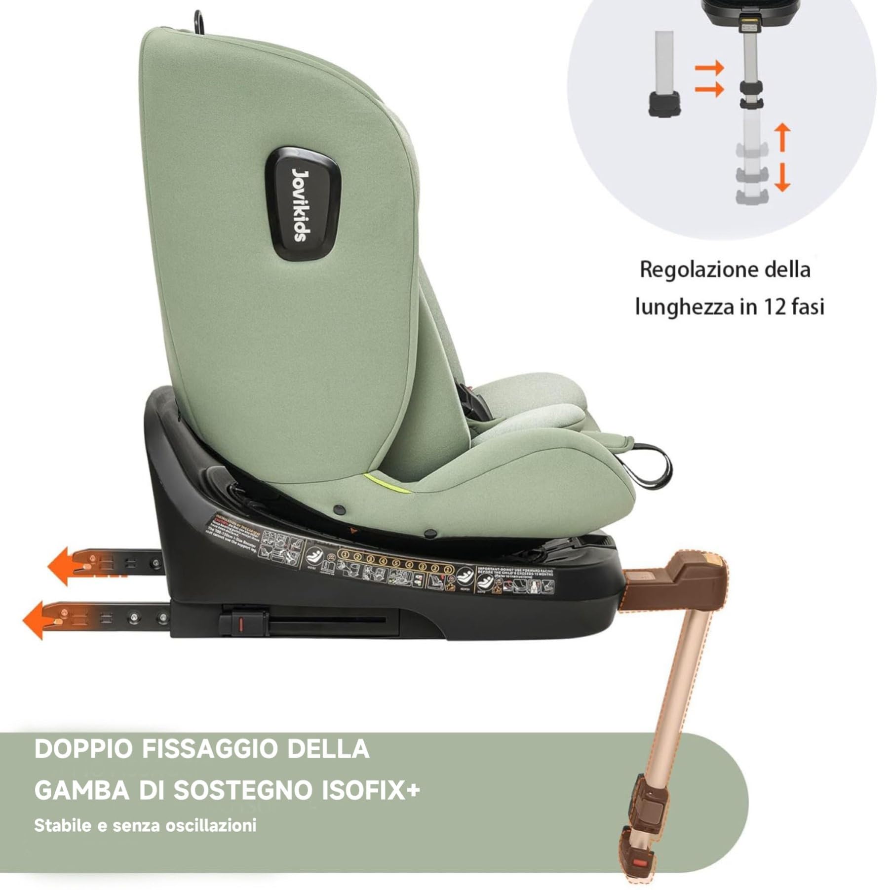 Jovikids i-Size Seggiolino Auto 0-36kg, 360°Girevole Ovetto Neonato Auto con Isofix e Gambe di Supporto 40-150cm dalla Nascita a Circa 12 anni (verde)