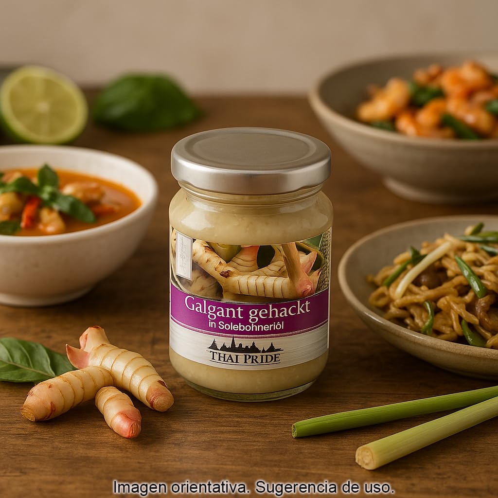 Pasta de galangal picado 175 g en frasco de cristal para cocina tailandesa