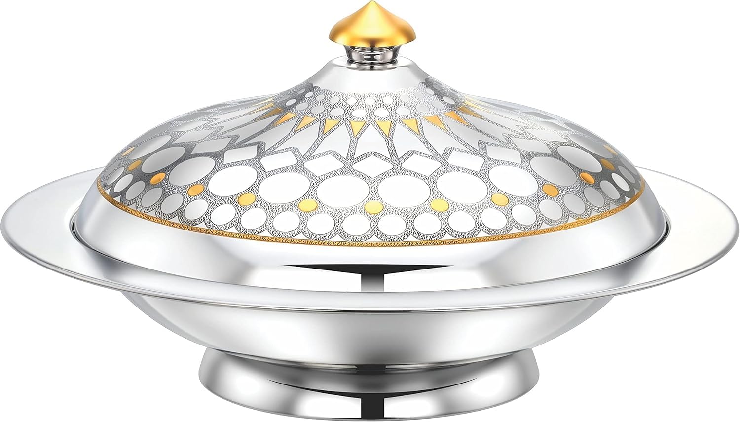 Salma Elegant Stainless Steel Serving Dish with Base | For Warm Meals, Parties, Festivals & Family Gatherings (40 cm)