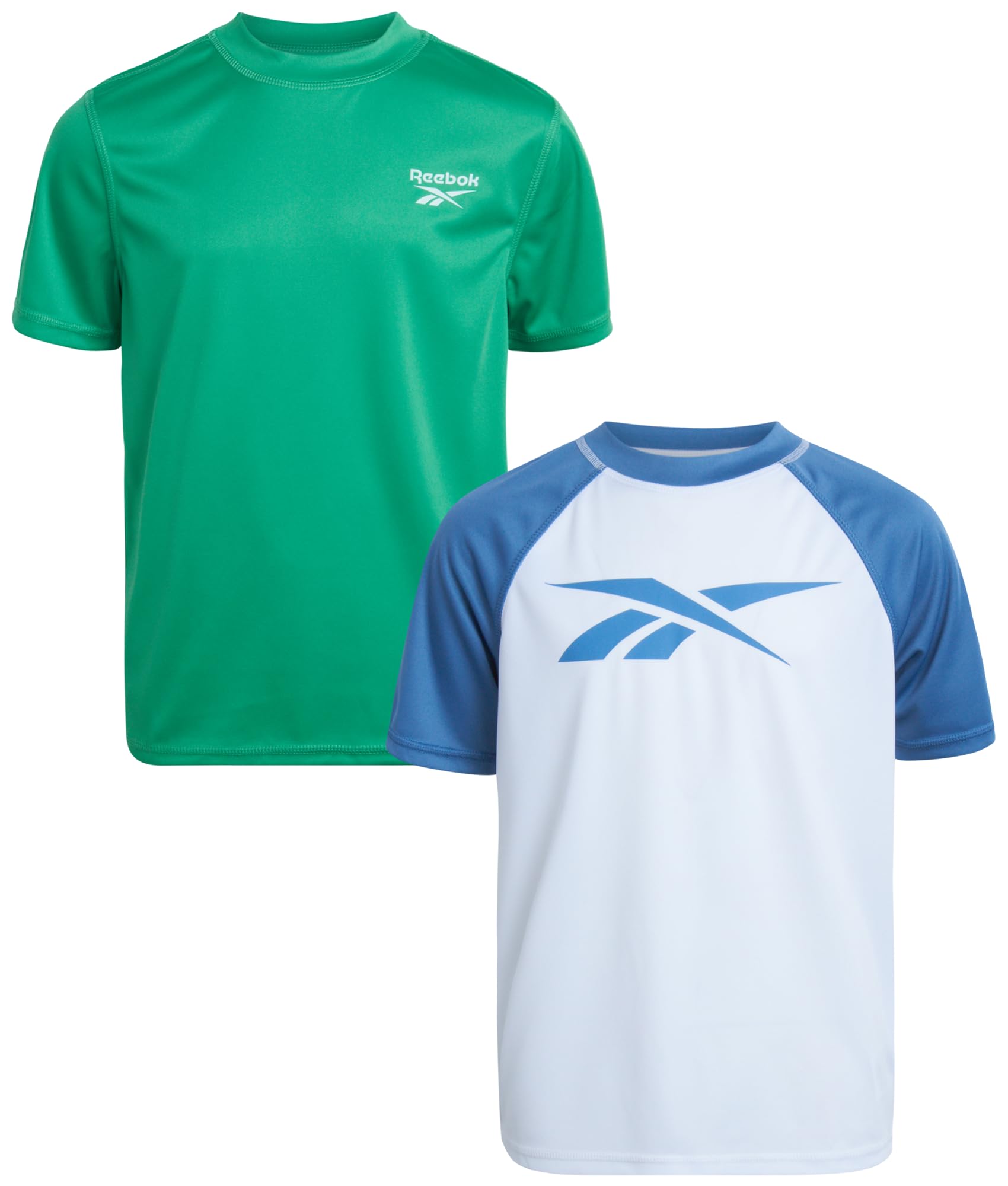 Reebok Boys Swim Shirt - 2 Pack Short Sleeve Rash Guard for Boys UPF 50+ Quick Dry Kids Swimwear Sun Shirt for Summer