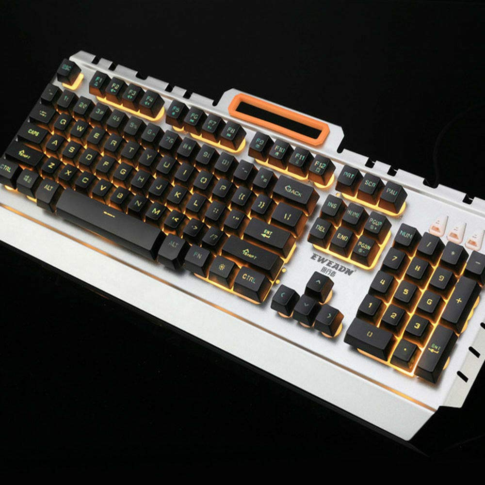 Tastiera cablata Retroilluminata a LED USB Tastiera da gioco ergonomica Gamer con supporto per telefono Nero/Arancione Retroilluminato