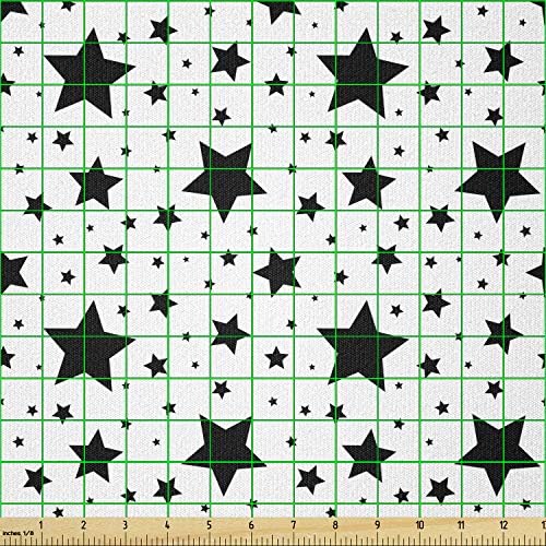 Lunarable Contemporary Fabric by The Yard, Monochrome Star Pattern Space Inspired Universe Abstract Cosmos Illustration, Stretch Knit Fabric for Clothing Sewing and Arts Crafts, 3 Yards, Black Ivory - 1