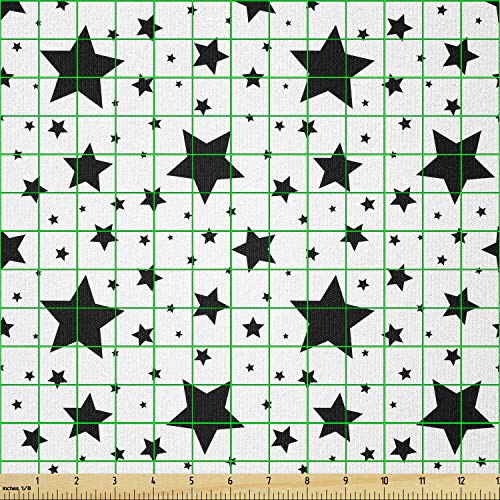 Lunarable Contemporary Fabric by The Yard, Monochrome Star Pattern Space Inspired Universe Abstract Cosmos Illustration, Stretch Knit Fabric for Clothing Sewing and Arts Crafts, 3 Yards, Black Ivory