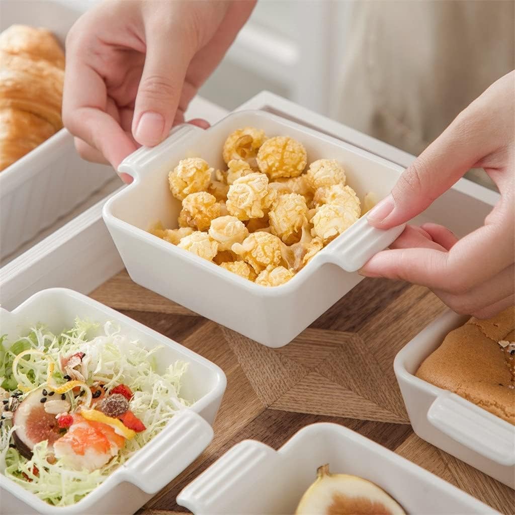 6/12 Piece 210 ml White Porcelain Bake Plate Dishes with Handle Ceramic Souffle Brulee Tapas Pie Baking Pans Ramekins (Colour: 12-Piece) (12)