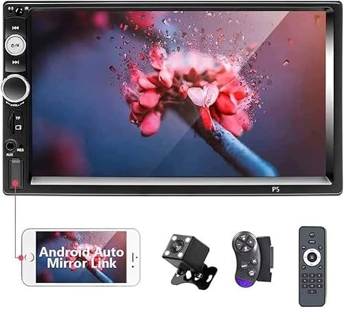 ダブルディンカーステレオBluetoothカーラジオ7インチHDタッチスクリーンカーステレオレシーバー、カーFMラジオサポートミラーリンクDVRサブウーファーSWC AUX USB TFインダッシュヘッドユニット+リアビューカメラ